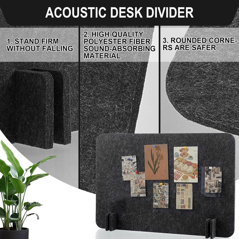 Fabbay فاصل مكتب صوتي قائم بذاته 2 قطعة 16 × 24 بوصة لوحة خصوصية قائمة بذاتها تقليل التشتت البصري والضوضاء للأثاث المكتبي والفصول الدراسية (أسود رمادي) - Image 3